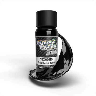 SZX00110 Spaz Stix High Gloss Black/Backer, Airbrush Ready Paint, 2oz Bottle