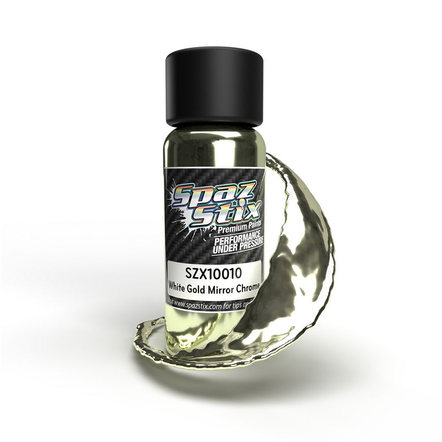 SZX10010 Spaz Stix White Gold Mirror Chrome Airbrush Ready Paint, 2oz Bottle SZX10010 Spaz Stix White Gold Mirror Chrome Airbrush Ready Paint, 2oz Bottle