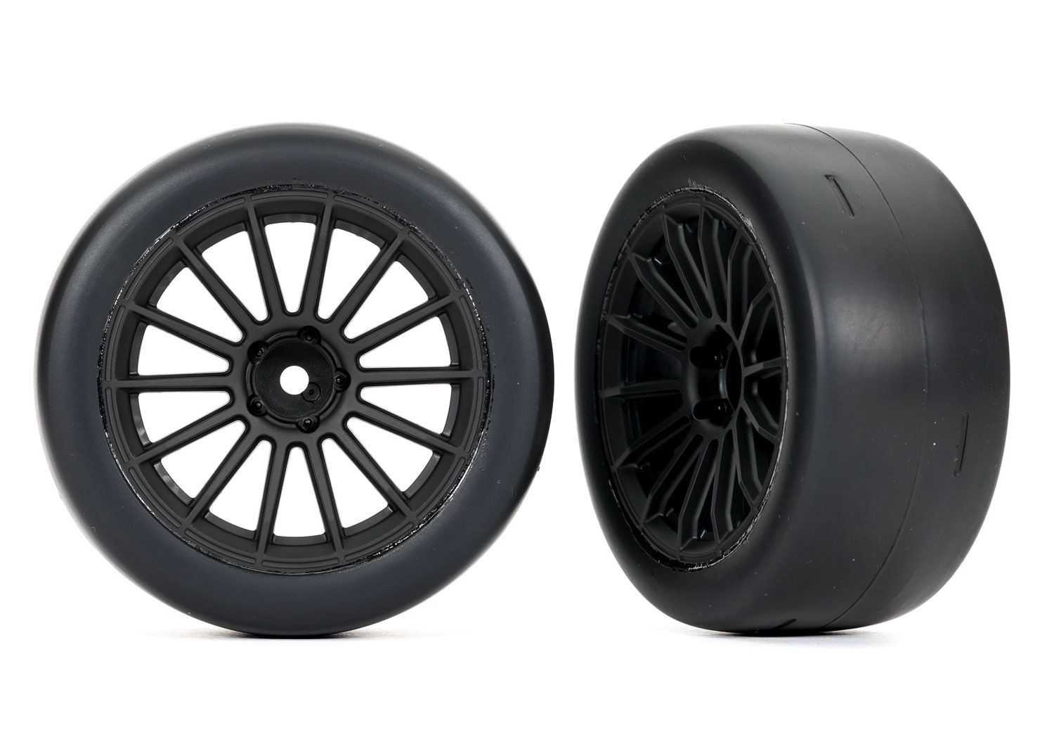 TRA9375 Traxxas Tires & wheels, assembled, glued (multi-spoke black wheels, 2.0 TRA9375 Traxxas Tires & wheels, assembled, glued (multi-spoke black wheels, 2.0" slick tires, foam inserts) (rear) (2)