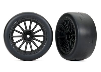 TRA9375 Traxxas Tires & wheels, assembled, glued (multi-spoke black wheels, 2.0 TRA9375 Traxxas Tires & wheels, assembled, glued (multi-spoke black wheels, 2.0" slick tires, foam inserts) (rear) (2)