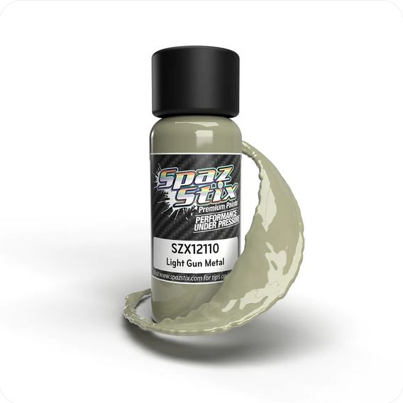 SZX12110 Spaz Stix Light Gun Metal Airbrush Ready Paint, 2oz Bottle