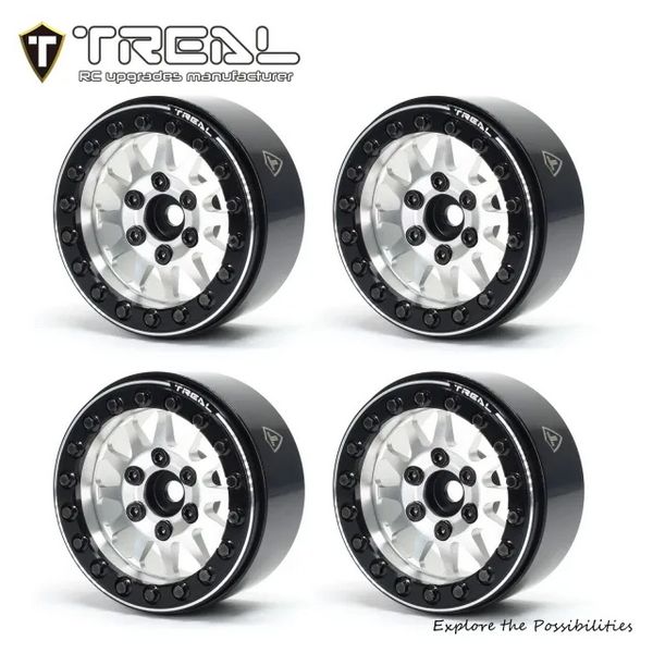 TREAL 1.9 Beadlock wheels (4P-Set) Alloy Crawler Wheels for 1:10 RC Scale Truck -Type D Silver/Black