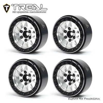 TREAL 1.9 Beadlock wheels (4P-Set) Alloy Crawler Wheels for 1:10 RC Scale Truck -Type D Silver/Black