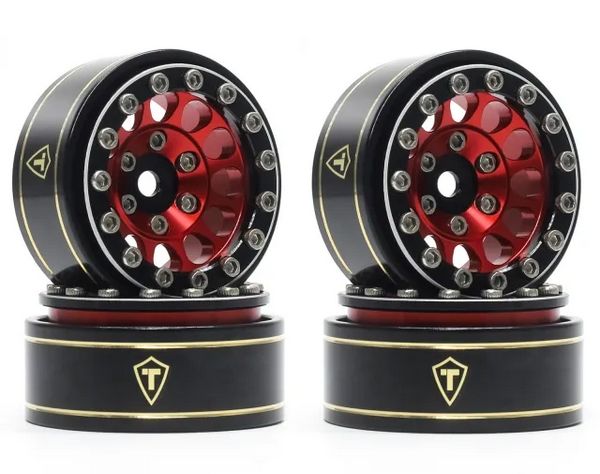TREAL 1.0 Beadlock Wheels 12 Spokes Classic Rims (4P) for SCX24 AX24 FCX24 TRX4M 1/24 1/18 Crawler Car-Type I Red