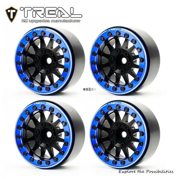 TREAL 1.9 Beadlock wheels (4P-Set) Alloy Crawler Wheels for 1:10 RC Scale Truck -Type D Silver/Blue