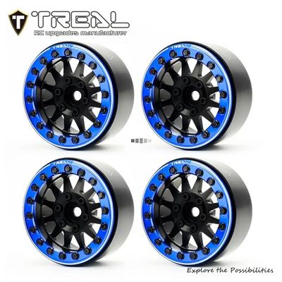 TREAL 1.9 Beadlock wheels (4P-Set) Alloy Crawler Wheels for 1:10 RC Scale Truck -Type D Silver/Blue