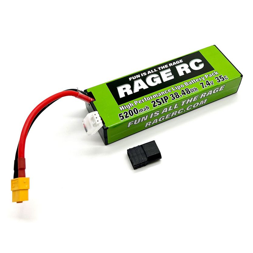 RGRLP52002S35T  Rage RC 5200mAh 2S 7.4V 35C Hard Case LiPo Battery with XT60 Connector & TRX Adapter