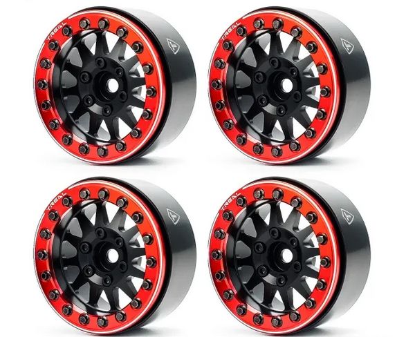 TREAL 1.9 beadlock wheels (4P-Set) Alloy Crawler Wheels for 1:10 RC Scale Truck -Type D Black/Red