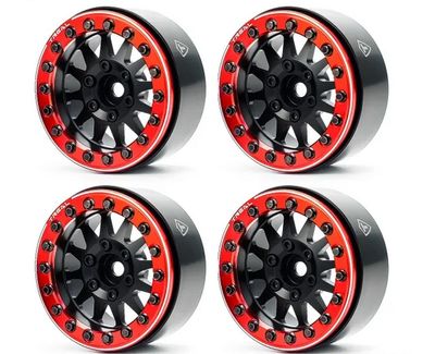 TREAL 1.9 beadlock wheels (4P-Set) Alloy Crawler Wheels for 1:10 RC Scale Truck -Type D Black/Red