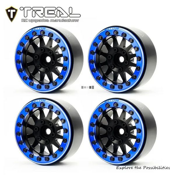 TREAL 1.9 beadlock wheels (4P-Set) Alloy Crawler Wheels for 1:10 RC Scale Truck -Type D Black/Blue