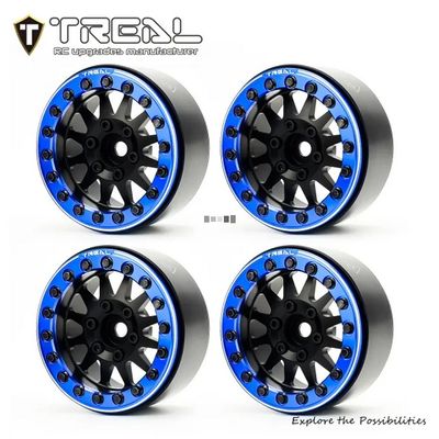 TREAL 1.9 beadlock wheels (4P-Set) Alloy Crawler Wheels for 1:10 RC Scale Truck -Type D Black/Blue