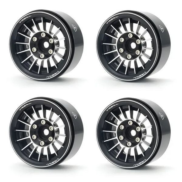 TREAL 1.9" Beadlock Wheels (4) Multi Spoke Rim Crawler Wheels for 1/10 SCX10 III TRX-4 RC Trucks-Type J Black
