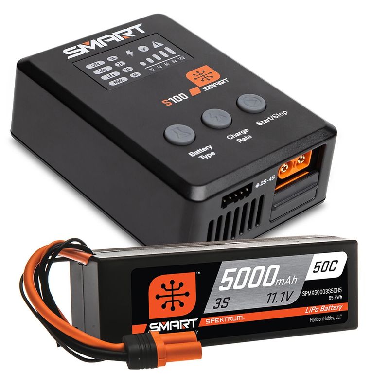 SPMX-1034 Spektrum Smart Powerstage Surface Bundle: 5000mAh 3S 50C LiPo Battery (IC5) / 100W S100 Charger