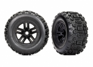 TRA9672 Traxxas 3.8 TRA9672 Traxxas 3.8" Black 5-Spoke Wheels & Sledgehammer Tires (2)