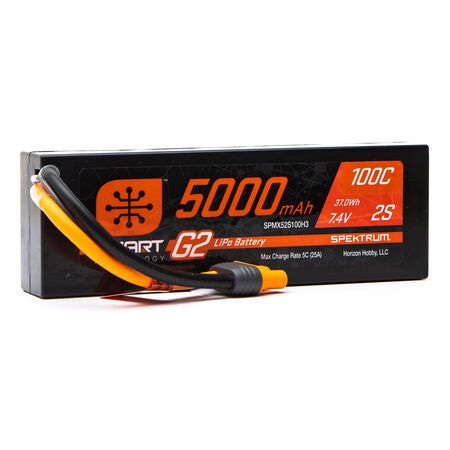 SPMX52S100H3 Spektrum 7.4V 5000mAh 2S 100C Smart G2 Hardcase LiPo Battery: IC3