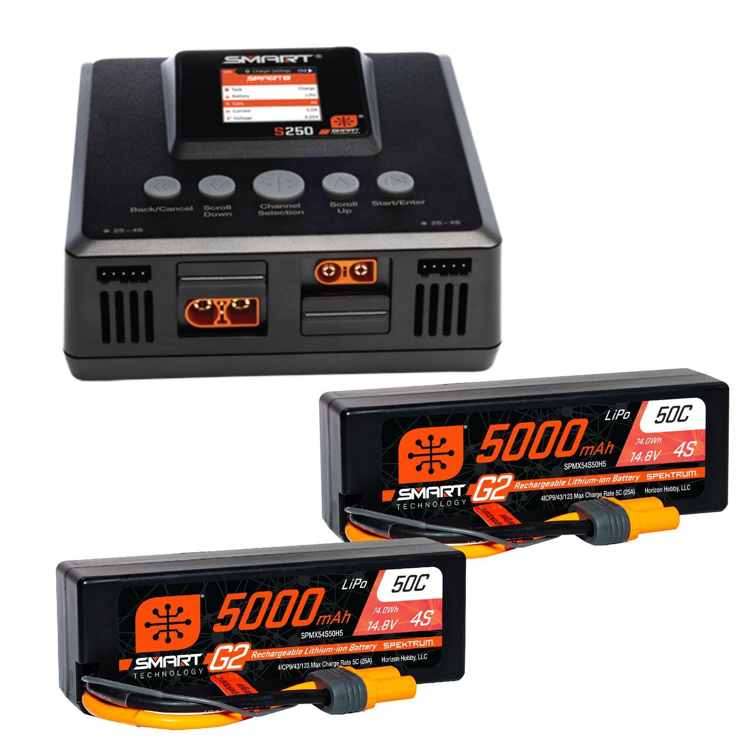 SPMXPSS800 Spektrum Smart Powerstage 8S Surface Bundle: (2) G2 5000mAh 4S LiPo IC5 & S250 Charger