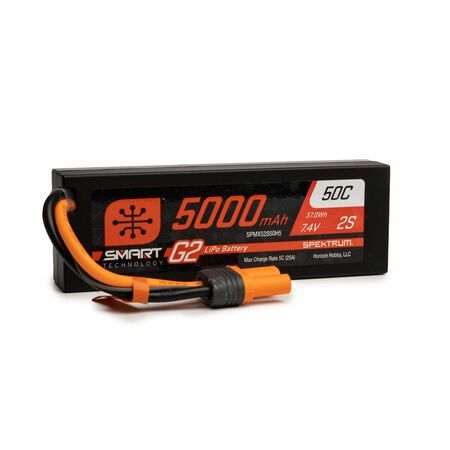 SPMX52S50H5 Spektrum 7.4V 5000mAh 2S 50C Smart LiPo G2 Hard Case: IC5