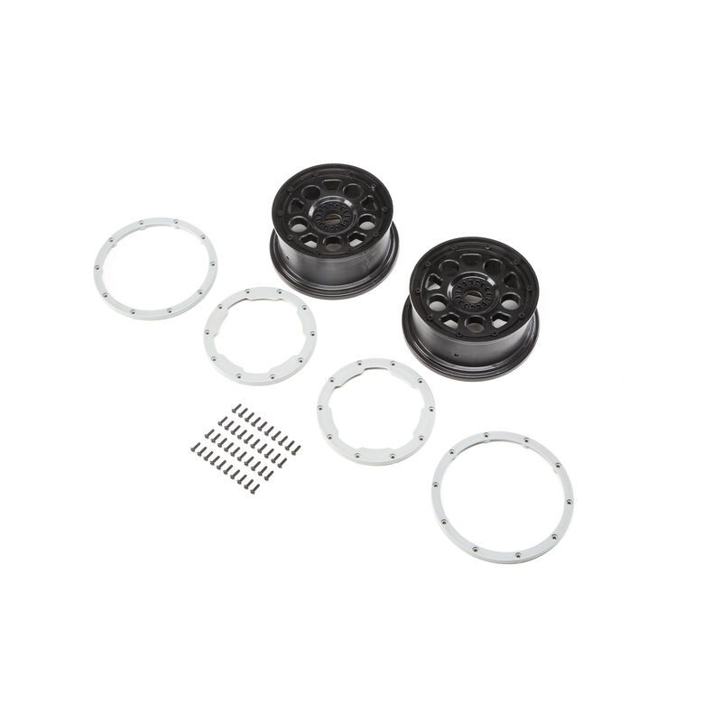 LOS45015 Losi Wheel, Black; Beadlock, Silver (2): DBXL-E