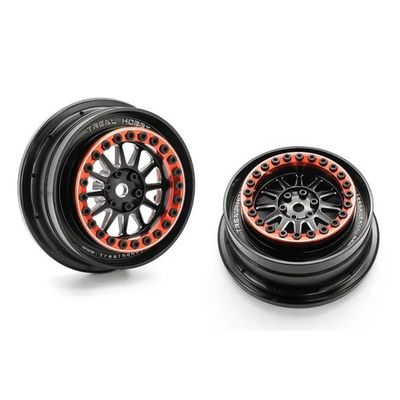 TREAL Aluminium Beadlock Wheels 1:7 RC Wheel Hubs Rims for UDR Compatible with Stock Factory Tires-V1 Red/Black