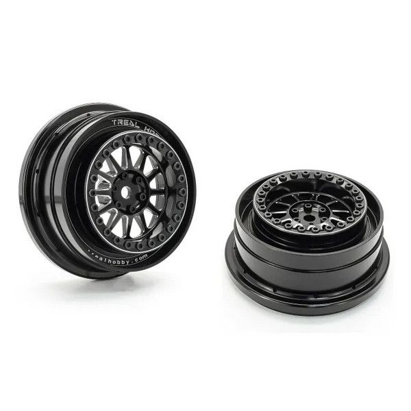 TREAL Aluminium Beadlock Wheels 1:7 RC Wheel Hubs Rims for UDR Compatible with Stock Factory Tires-V1 Black