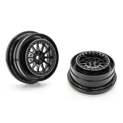 TREAL Aluminium Beadlock Wheels 1:7 RC Wheel Hubs Rims for UDR Compatible with Stock Factory Tires-V1 Black