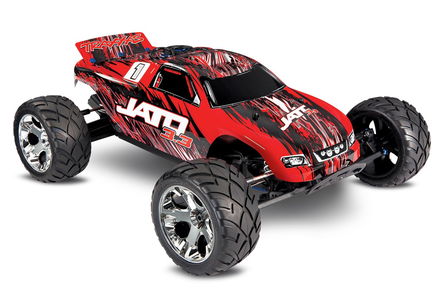 TRA55077-3 Traxxas Jato 3.3: 1/10 Scale 2-Speed Nitro-Powered 2WD Stadium Truck with TQi 2.4Ghz Radio System, Traxxas Link Wireless Module, And Traxxas Stability Management (TSM), Color: RedX