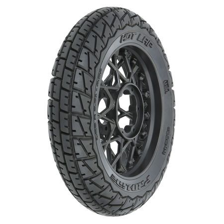 PRO1024410 Pro-Line Racing Hot Lap S3 Motorcycle Front Tire Mounted on Black Supermoto Wheel for Promoto-MX Front