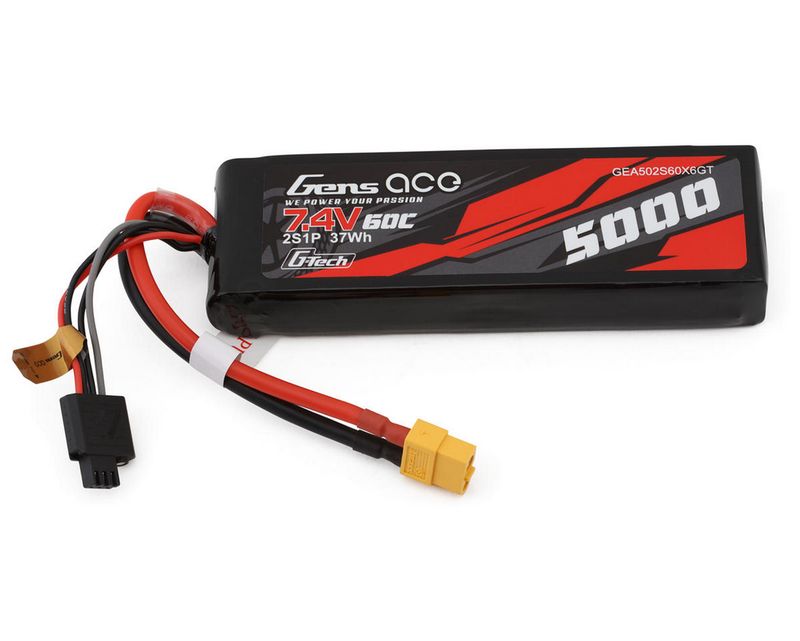 GEA502S60X6GT Gens Ace G-Tech 5000mAh 7.4V 60C 2S1P Short-Size Lipo Battery Pack with XT60 Plug