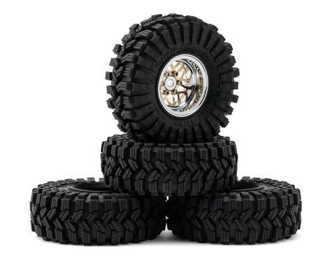 INJYQW-MW1014SR-1014 Injora 1.0" Deep Dish Aluminum Micro Crawler Beadlock Wheels w/Swamp Claw Tires
