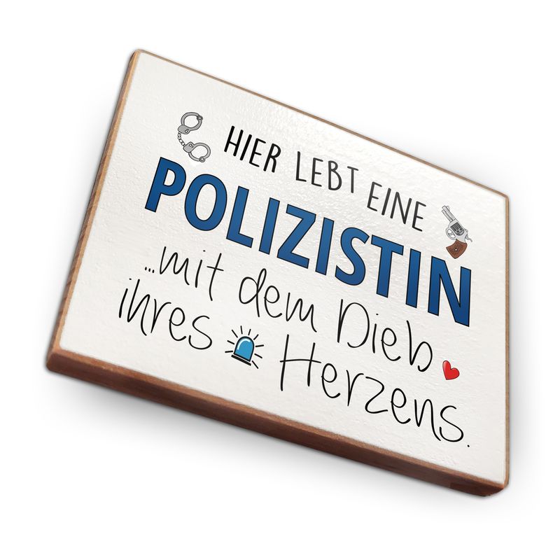 Kühlschrankmagnet aus Buchenholz - Polizistin