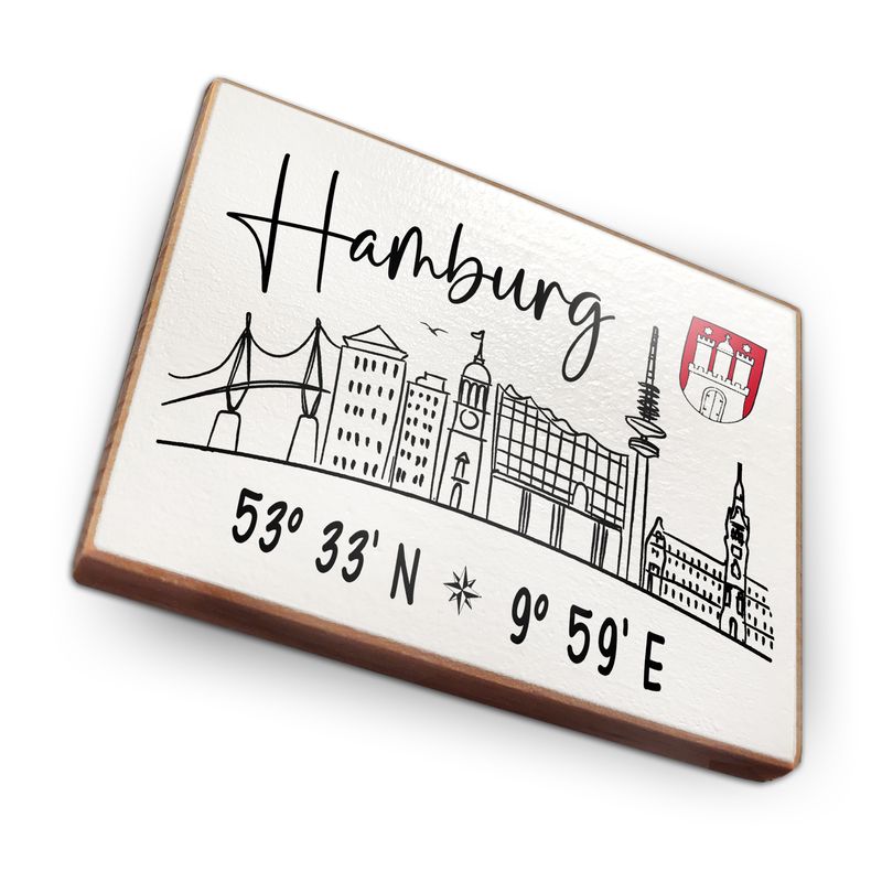 Kühlschrankmagnet aus Buchenholz - Hamburg