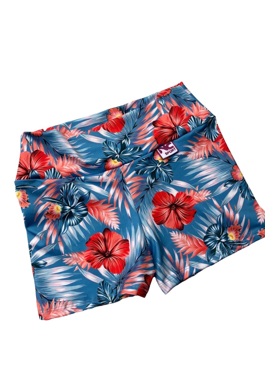 Short Celeste con Flores Rojas