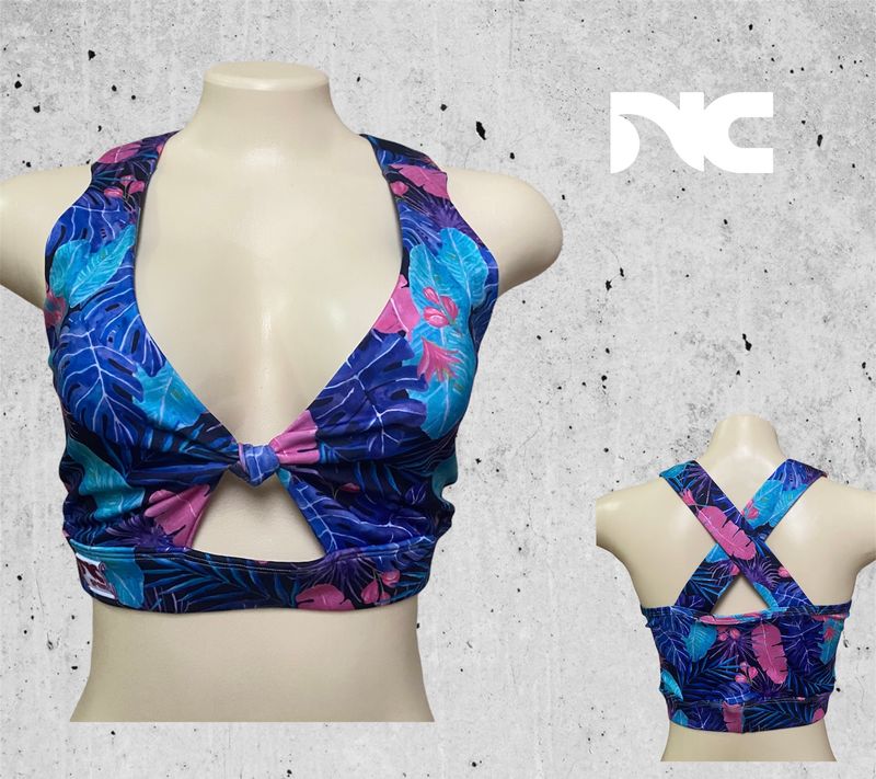 Top Amanda hojas azules rosas y verdes