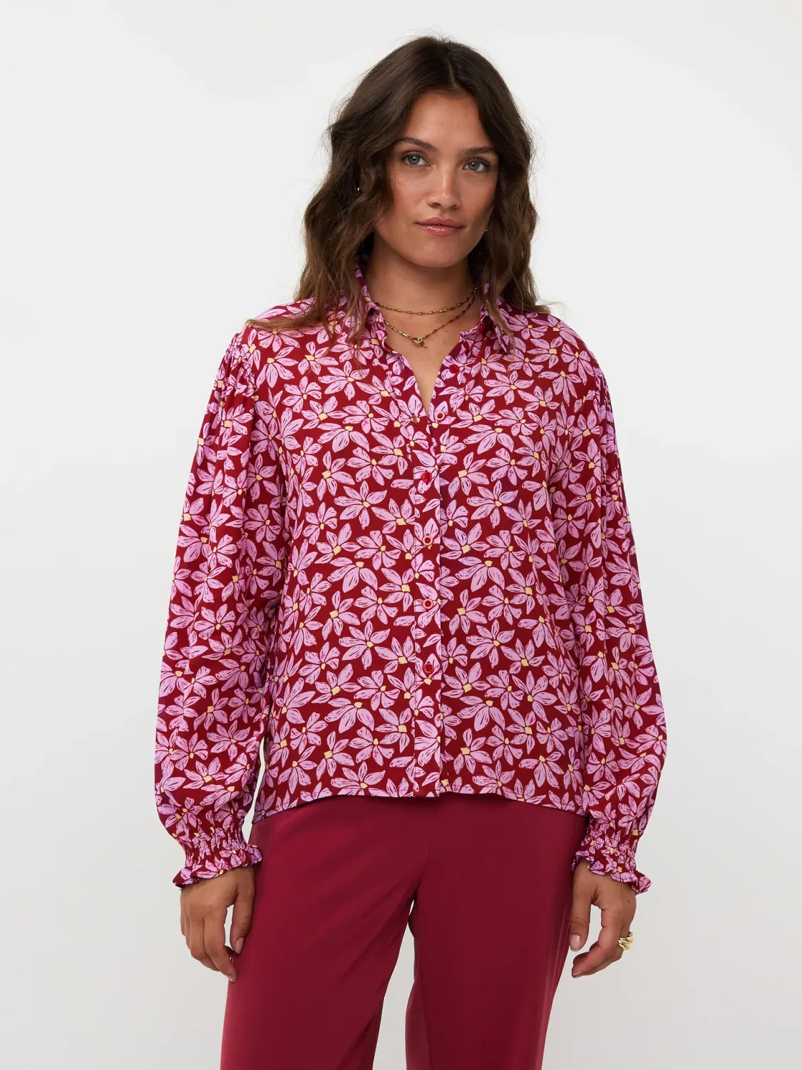 Blouse AlyssaWine red/lilac flower