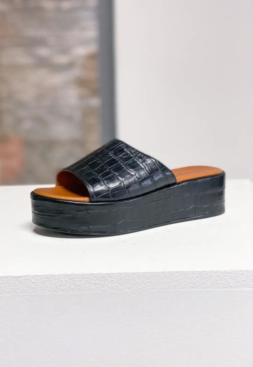 ARUBA - sandaal - black leer croco