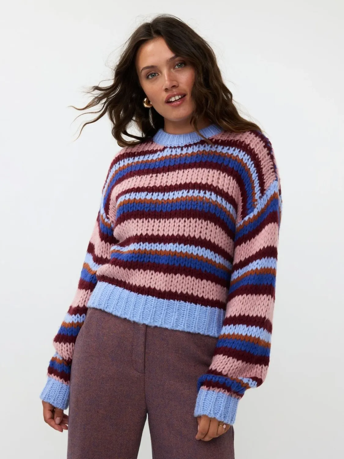 Knitted sweater MeggieBlue/burgundy/camel/soft pink