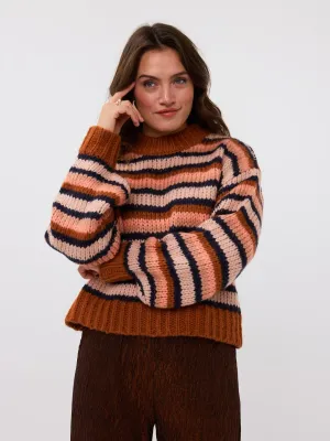Knitted Sweater MeggieCamel/navy/soft pink