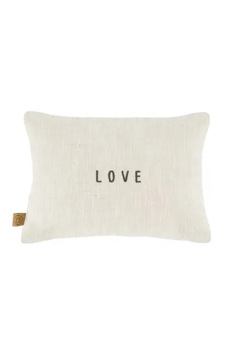 Kussen bloemenpatroon love 35x25cm antracietgrijs/zand