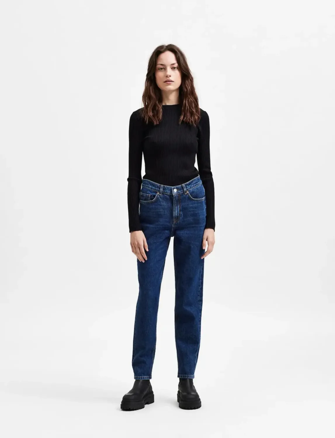 # SLFAMY HW SLIM ROW BLUE JEANS U NOOSDark Blue Denim
