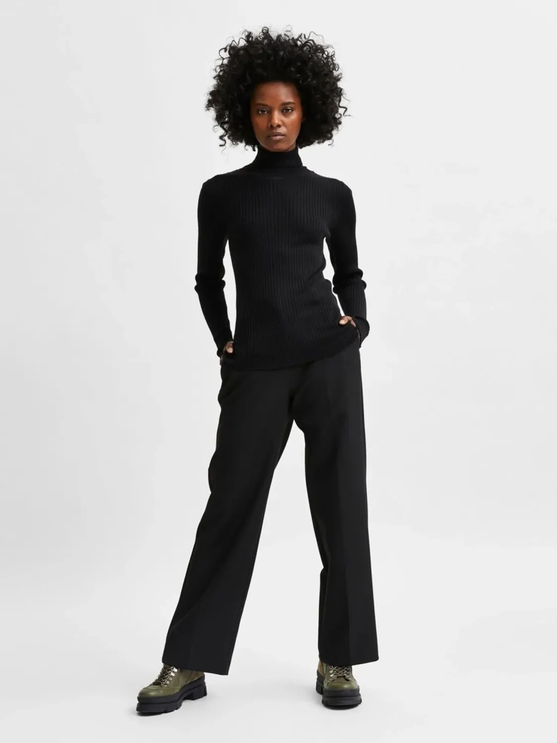 SLFCOSTINA - longsleeve knit rollback - black