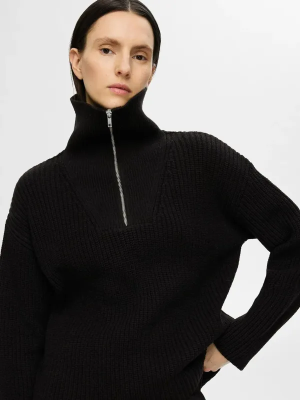 SLFBLOOMIE LS KNIT HALF ZIP NOOSBlack