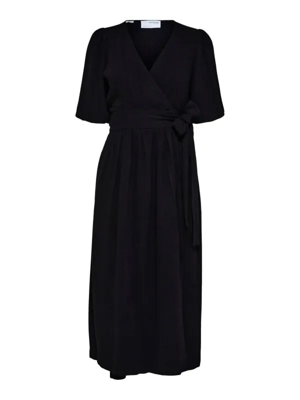 SLFEVITA 2/4 MIDI WRAP DRESS BBlack