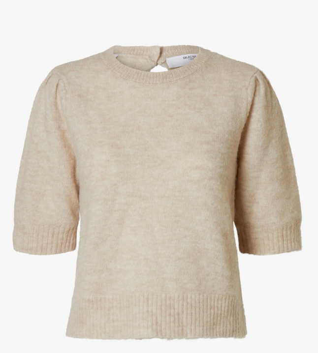 SLFLULU SS OPEN BACK KNIT O-NECK NOOSBirch MELANGE