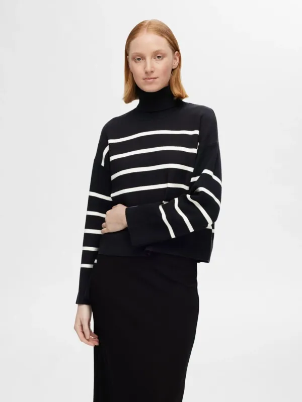 SLFKAMMA LS KNIT ROLL NECK NOOSBlack BIRCH