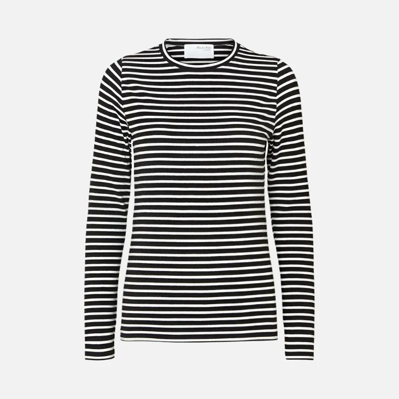 SLFMANJA LS O-NECK STRIPE NOOSBlack SNOW WHITE