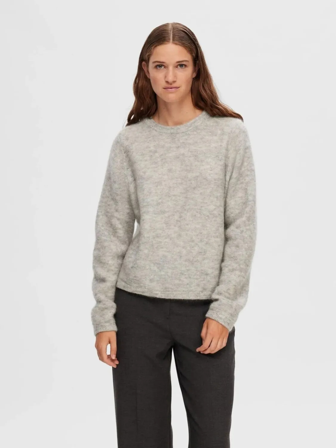 SLFLIVE LS KNIT O-NECKLight Grey Melange