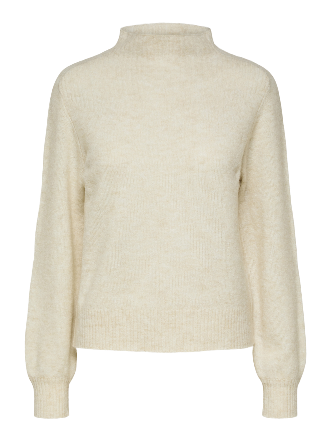 SLFMALLY LS KNIT T-NECK CAMP BBirch MELANGE WHITE CORE