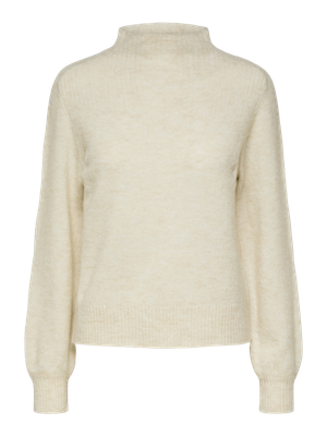 SLFMALLY LS KNIT T-NECK CAMP BBirch MELANGE WHITE CORE