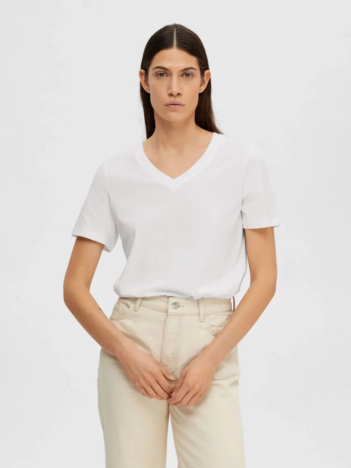 SLFPALM SS HIGH NECK TEE W Bright White