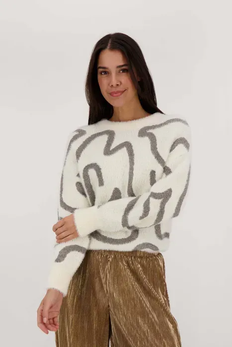 Trui met lurex patroon - creme